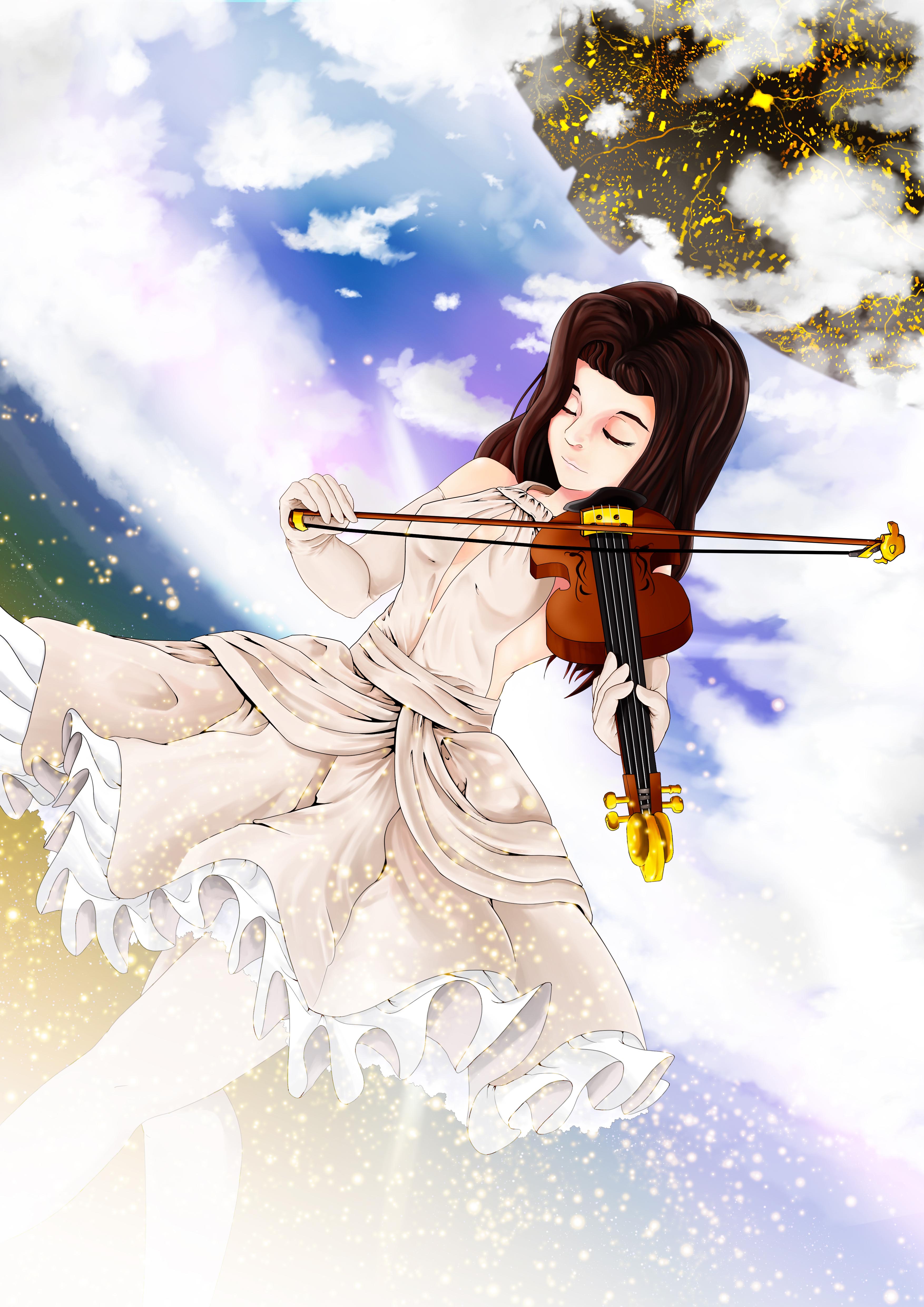 White haired girl anime character playing violin HD wallpaper | Wallpaper  Flare